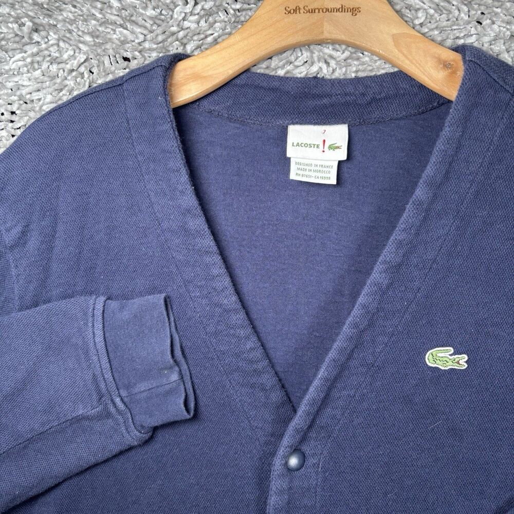 Lacoste Cardigan Sweater Mens 7 (XXL) Navy Blue Long Sleeve Snap Varsity L!VE